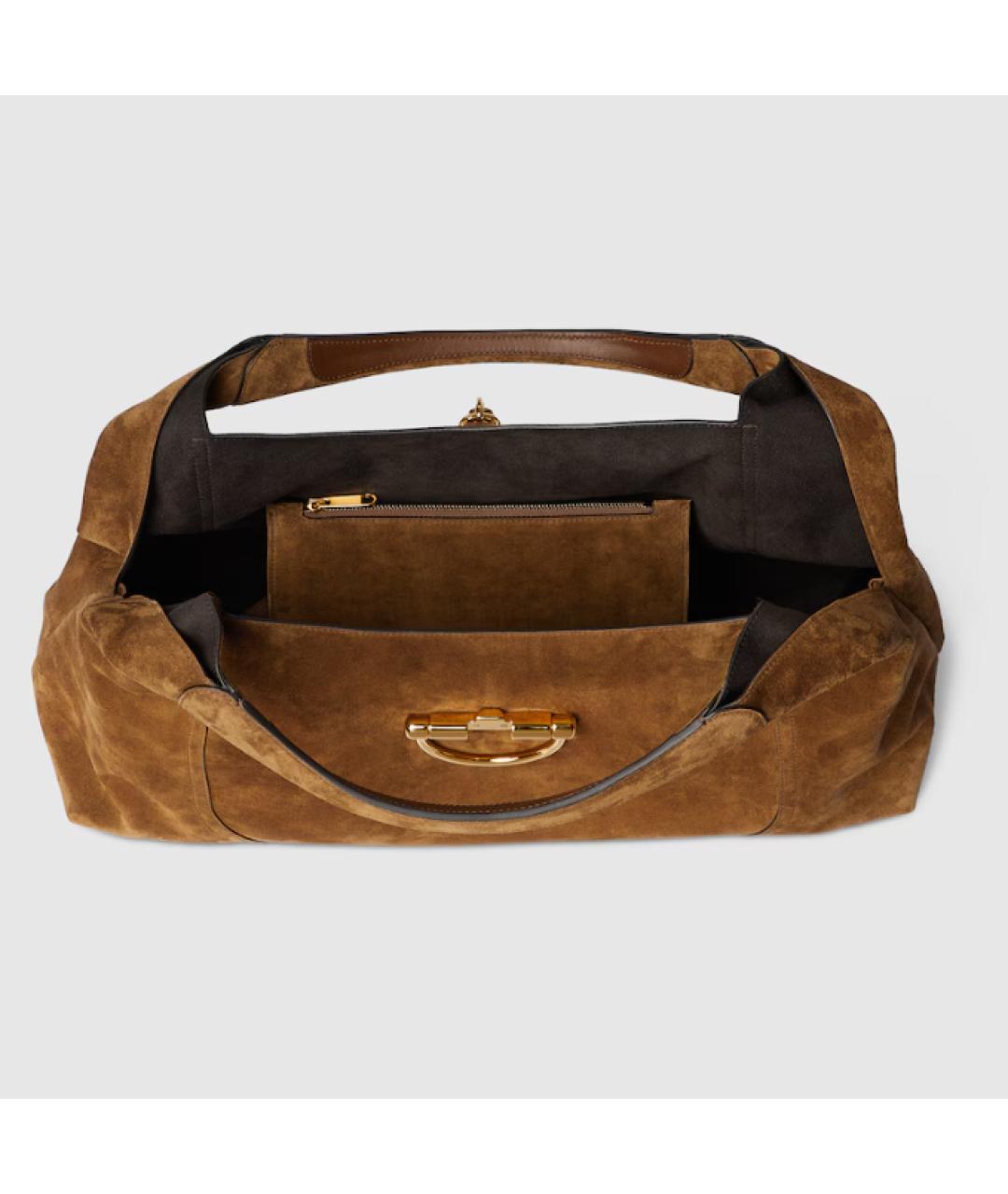 GUCCI Коричневая замшевая сумка тоут, фото 4