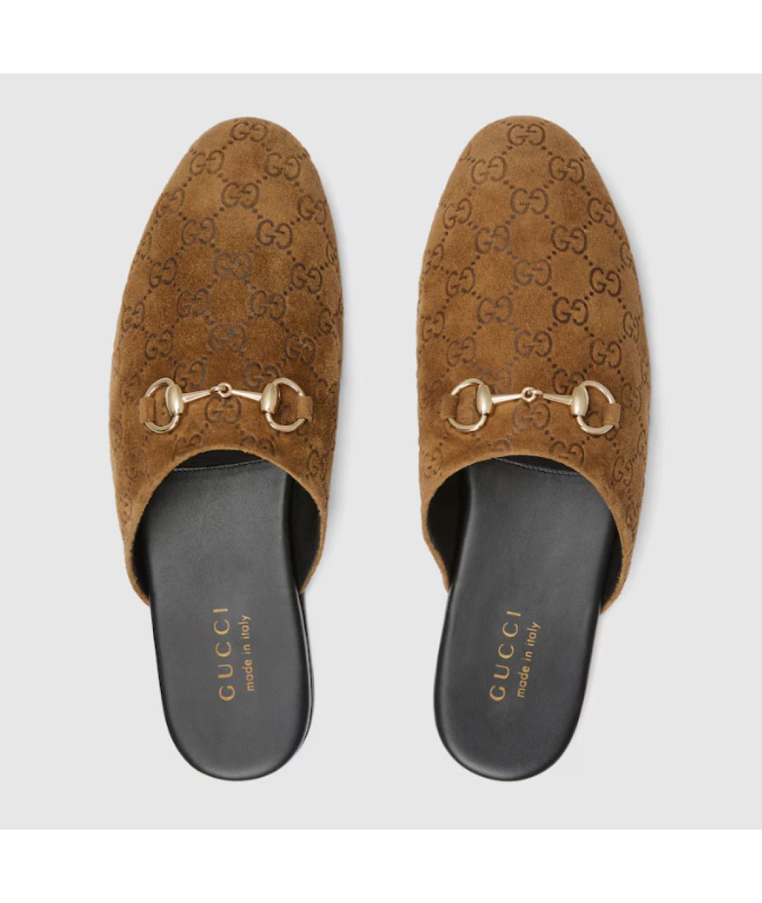 GUCCI Коричневые замшевые шлепанцы, фото 2