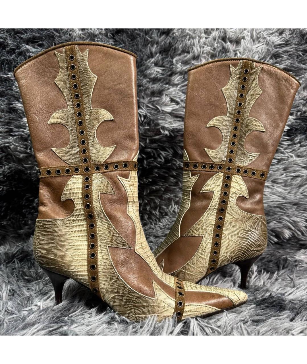 JUST CAVALLI Коричневые кожаные сапоги, фото 2