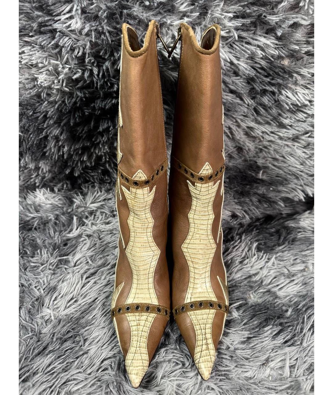 JUST CAVALLI Коричневые кожаные сапоги, фото 3