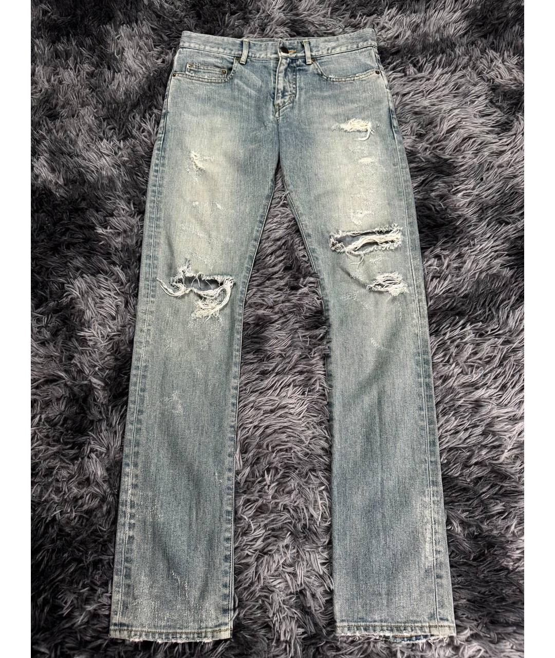 SAINT LAURENT Голубые хлопковые джинсы скинни, фото 8