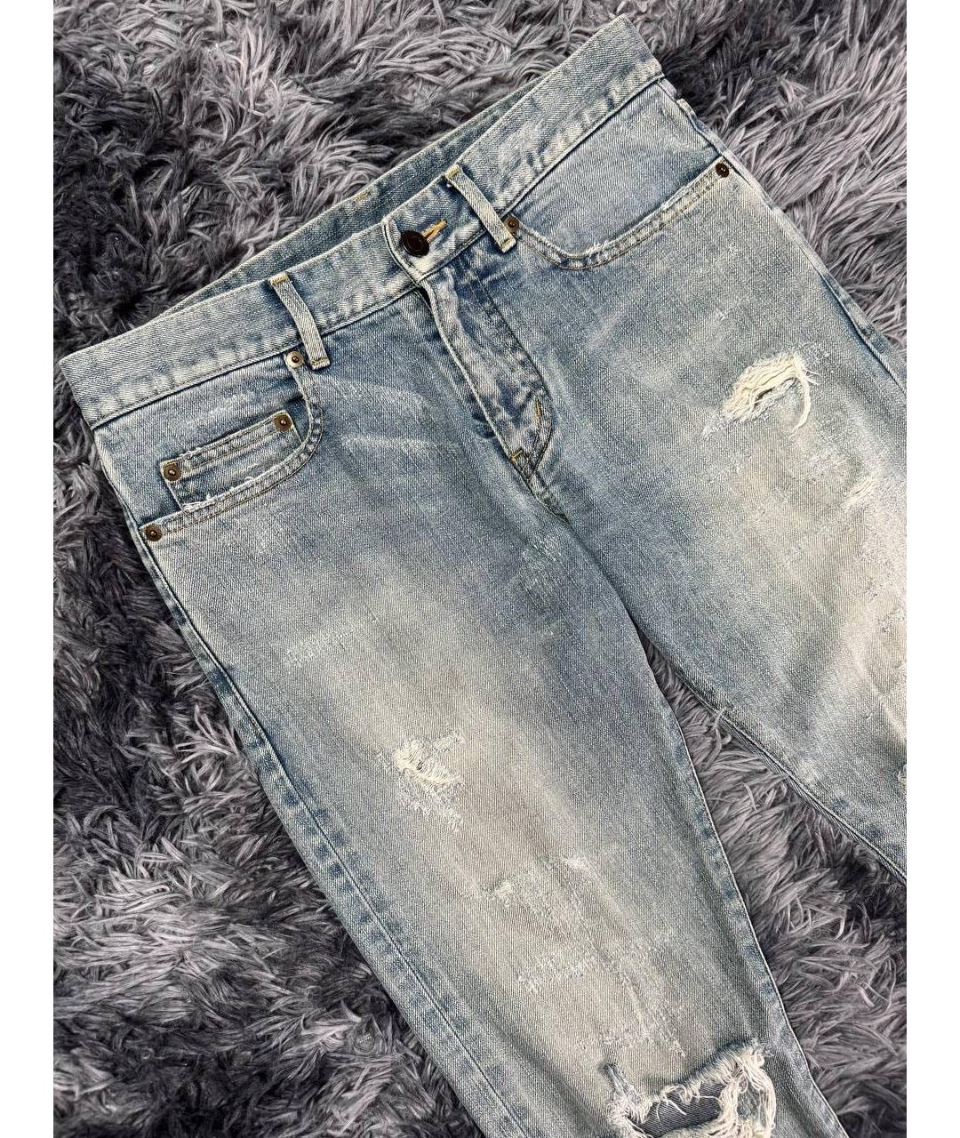 SAINT LAURENT Голубые хлопковые джинсы скинни, фото 4