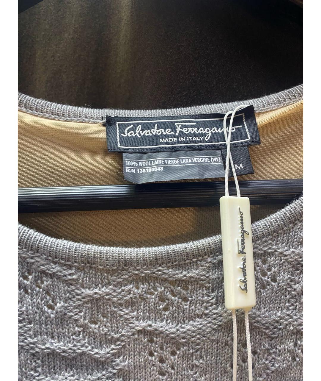 FERRAGAMO Серое шерстяное повседневное платье, фото 4