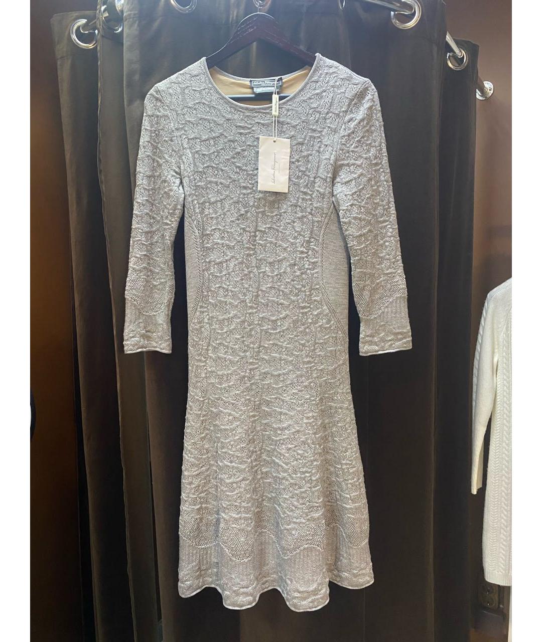 FERRAGAMO Серое шерстяное повседневное платье, фото 7