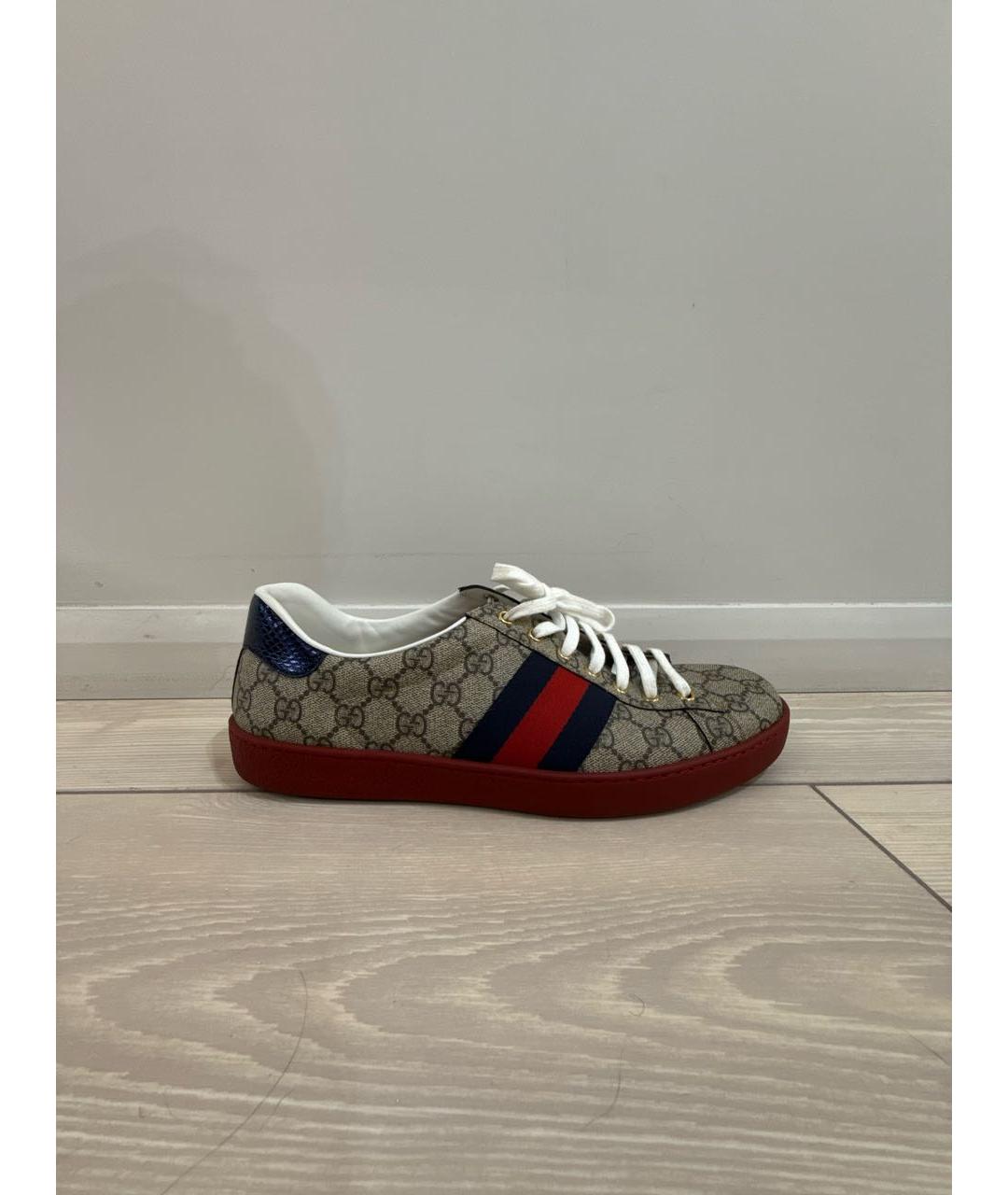 GUCCI Бежевые текстильные низкие кроссовки / кеды, фото 5