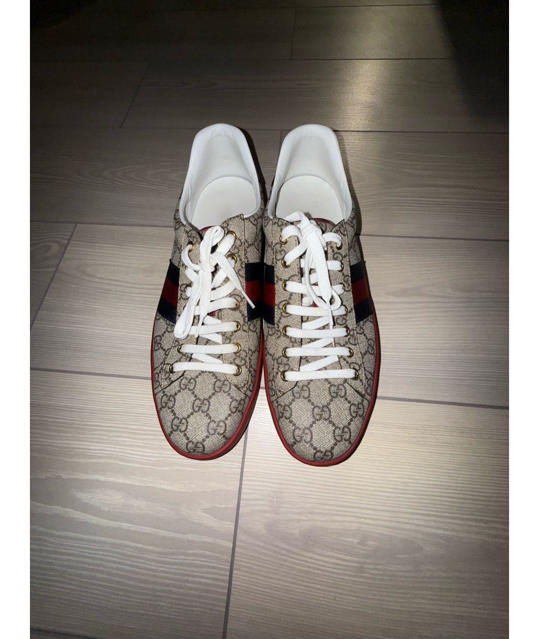 GUCCI Бежевые текстильные низкие кроссовки / кеды, фото 2