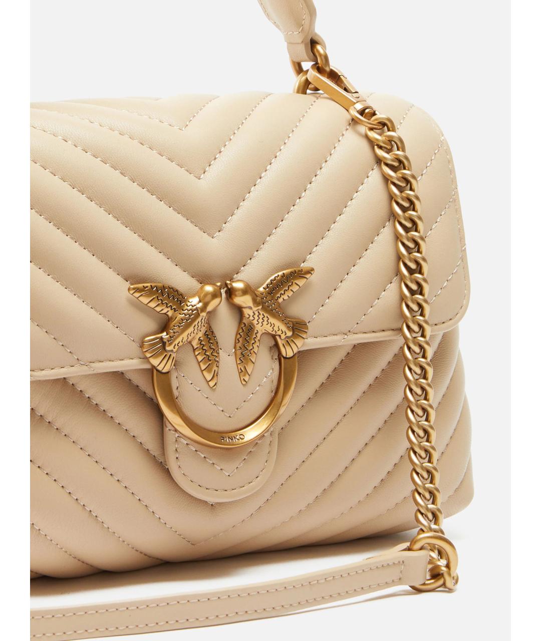 PINKO Бежевая кожаная сумка через плечо, фото 2