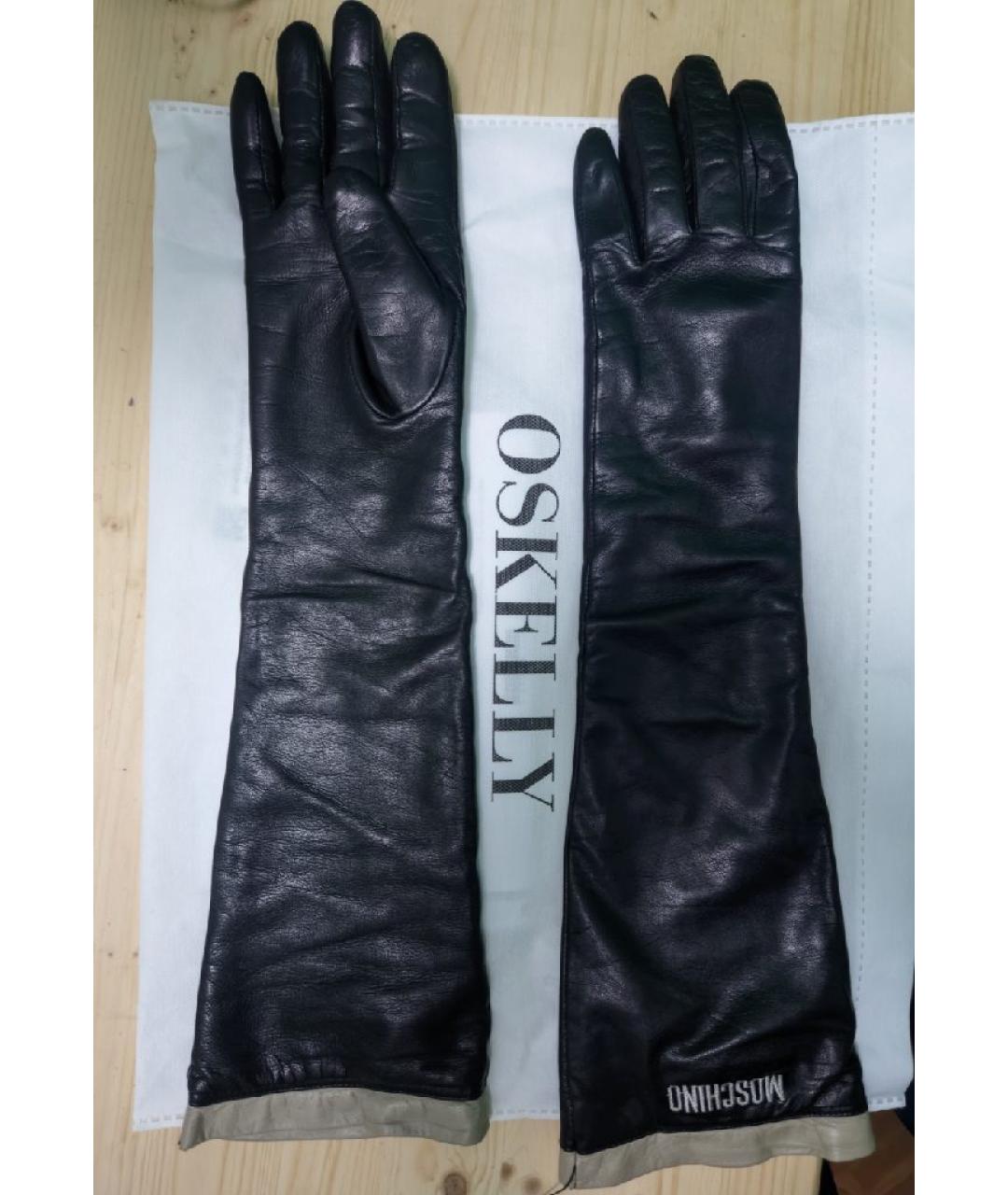 MOSCHINO Черные кожаные перчатки, фото 2