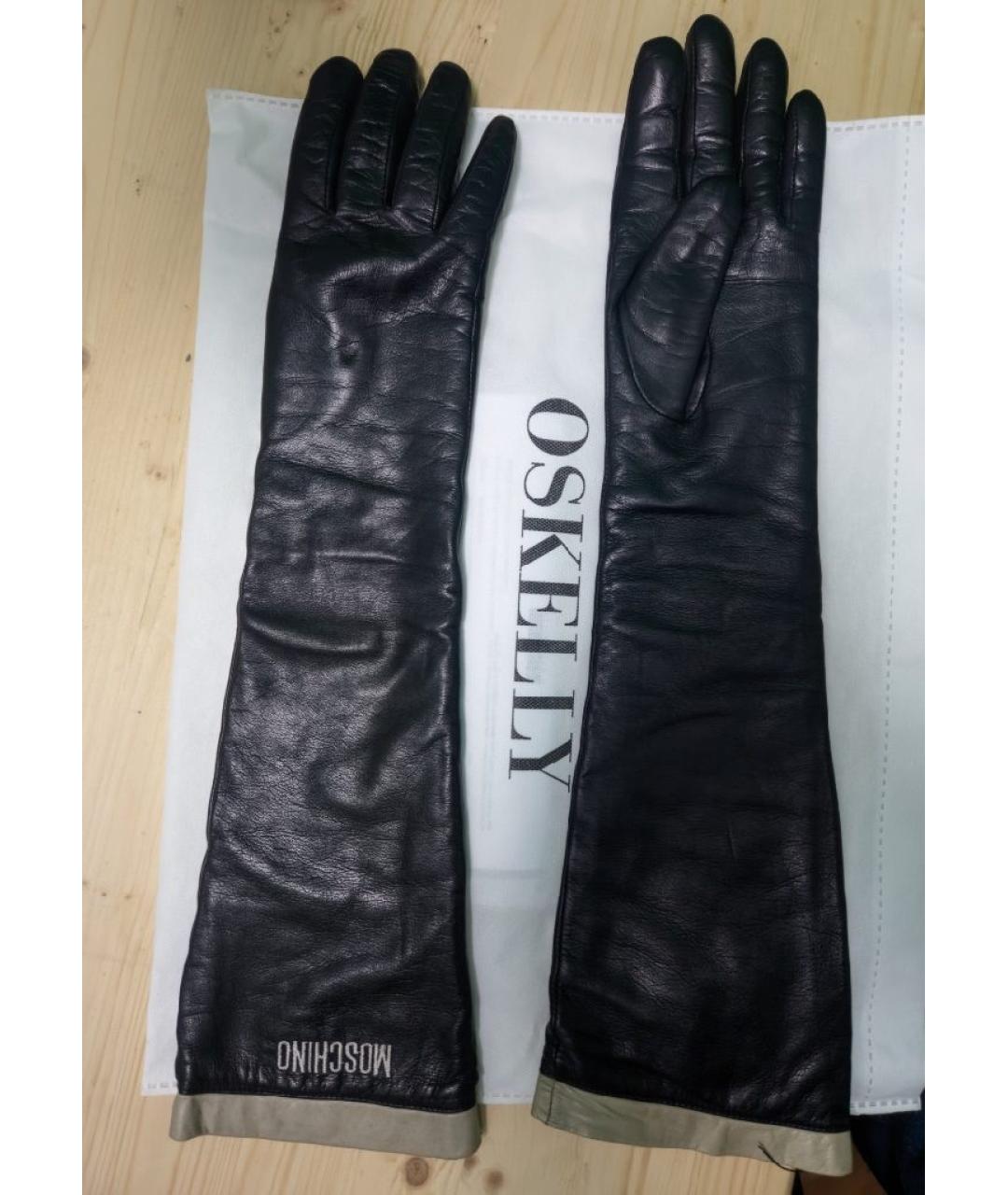 MOSCHINO Черные кожаные перчатки, фото 4