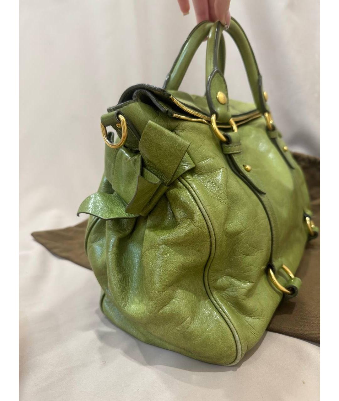 MIU MIU Зеленая кожаная сумка с короткими ручками, фото 3