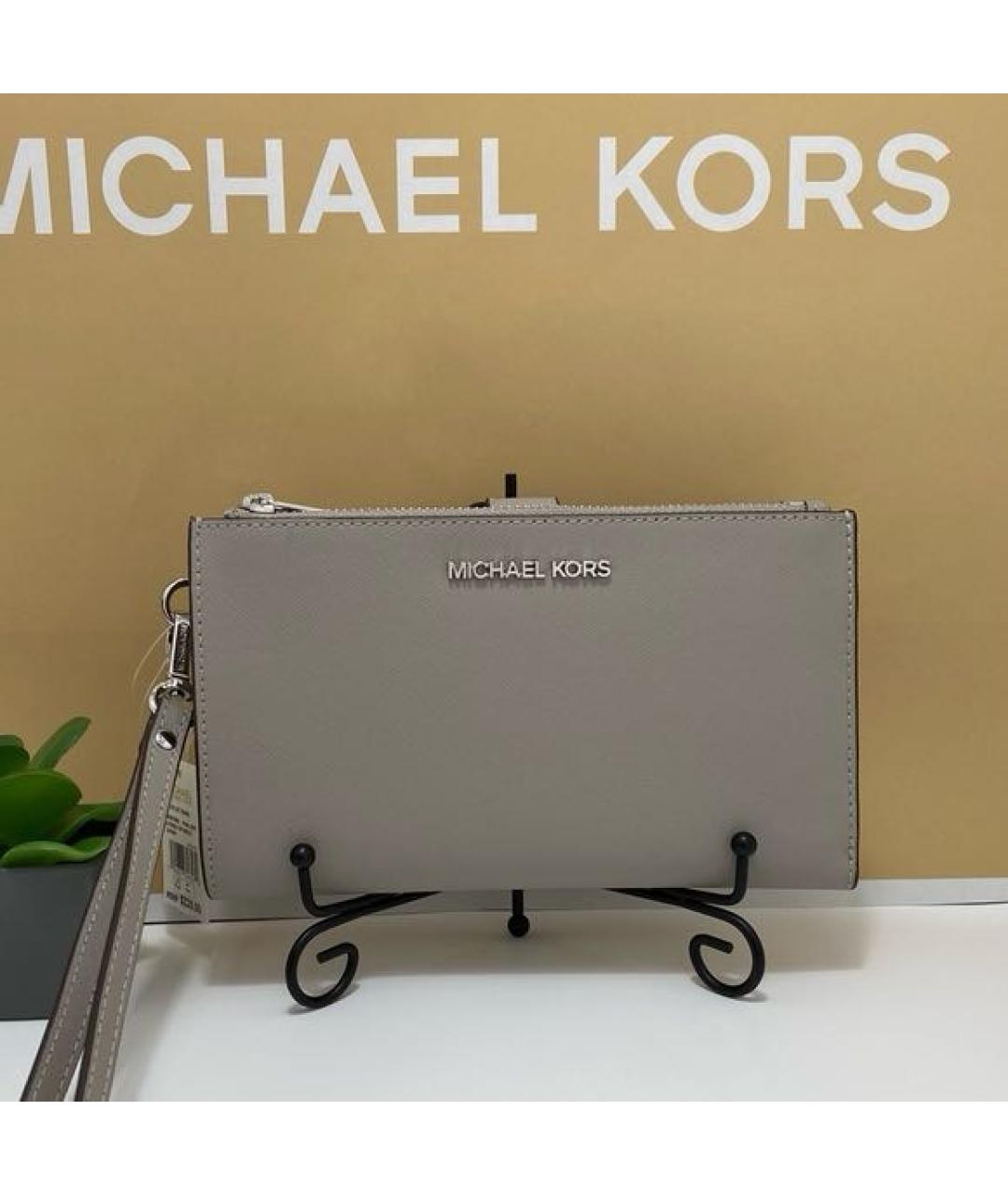 MICHAEL KORS Серый кожаный кошелек, фото 9