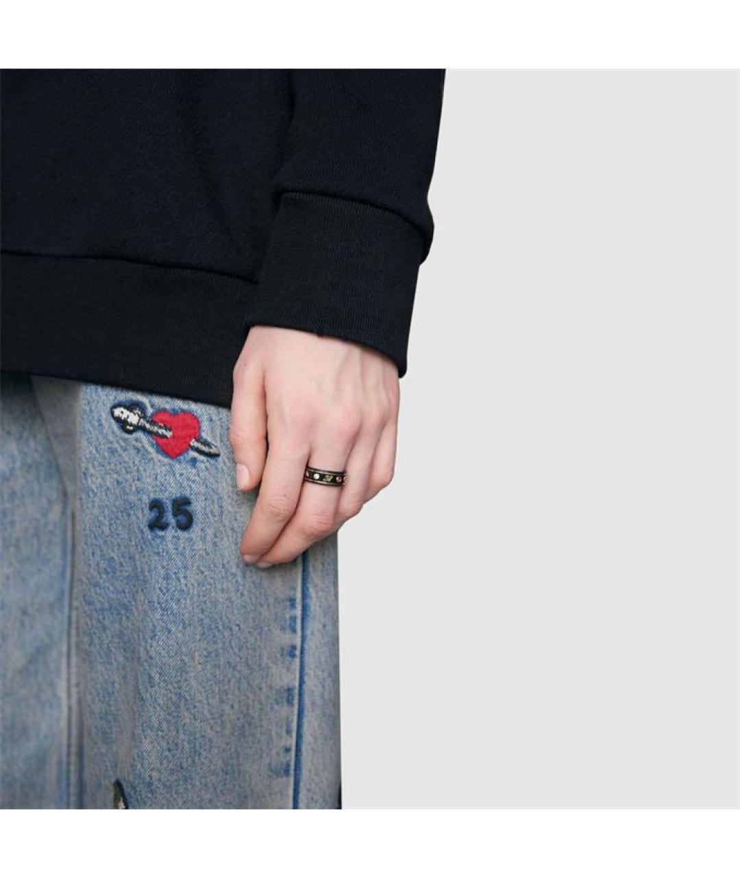 GUCCI Черное кольцо из желтого золота, фото 4