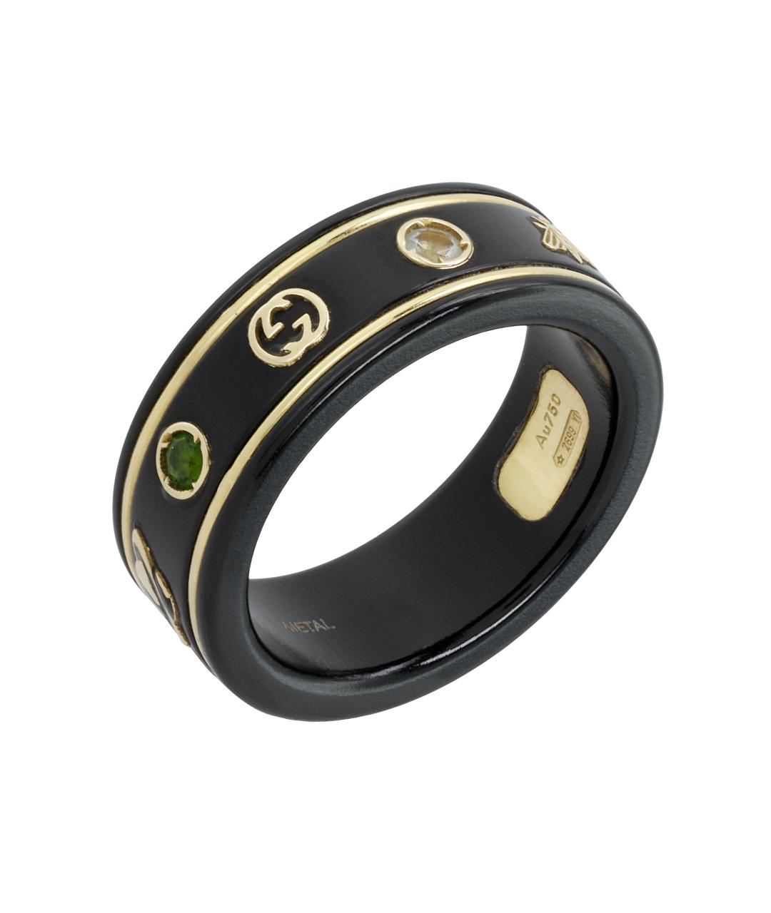 GUCCI Черное кольцо из желтого золота, фото 2