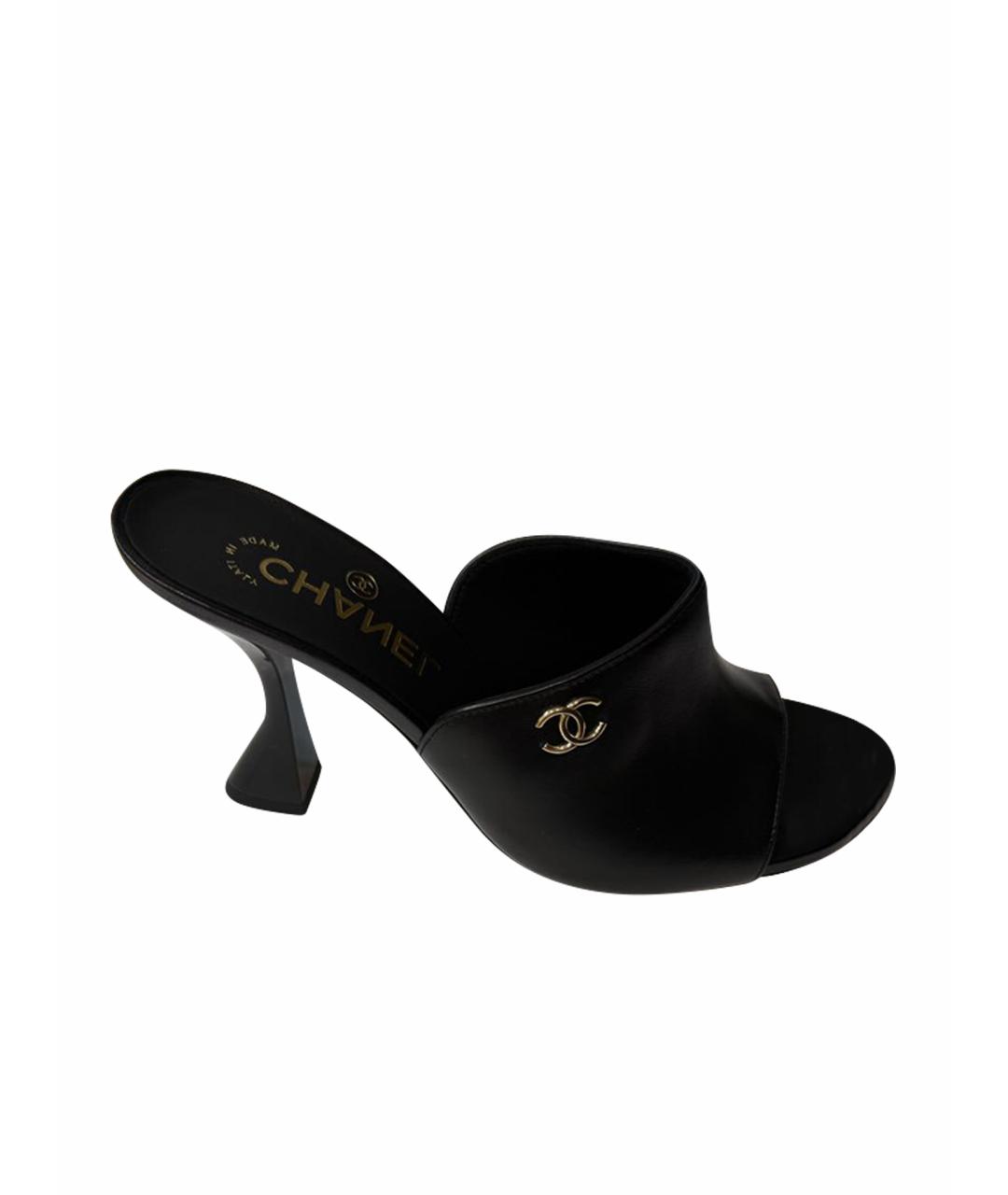 CHANEL Черные кожаные мюли, фото 1