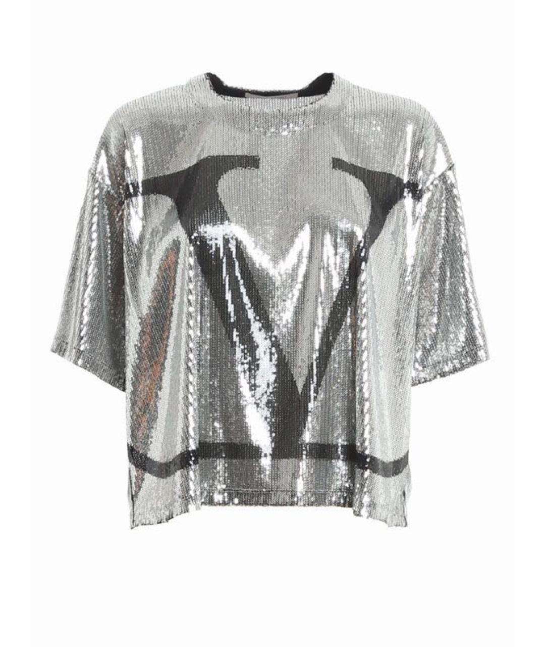 VALENTINO Серебряная полиэстеровая футболка, фото 1