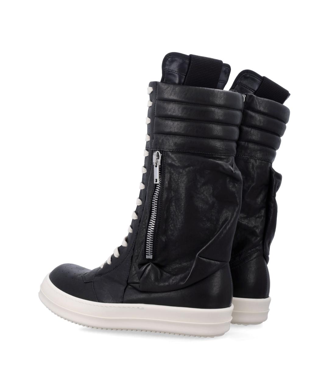 RICK OWENS Черные кожаные высокие кроссовки / кеды, фото 4