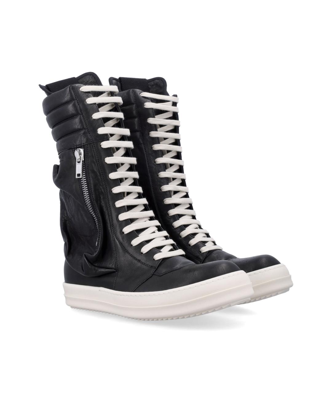 RICK OWENS Черные кожаные высокие кроссовки / кеды, фото 3