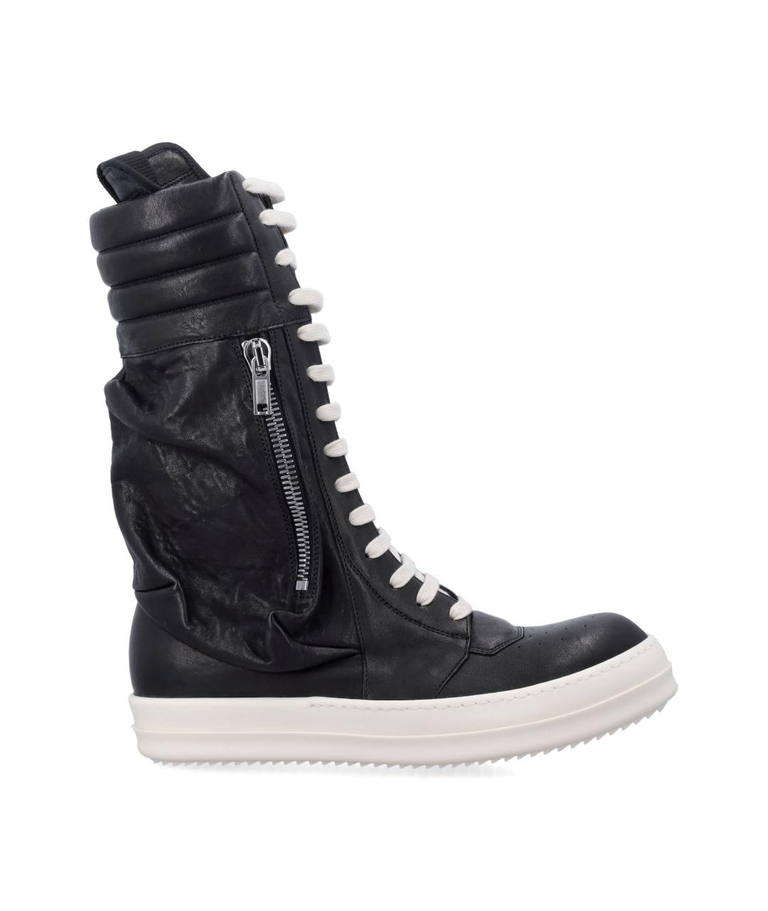 RICK OWENS Черные кожаные высокие кроссовки / кеды, фото 1