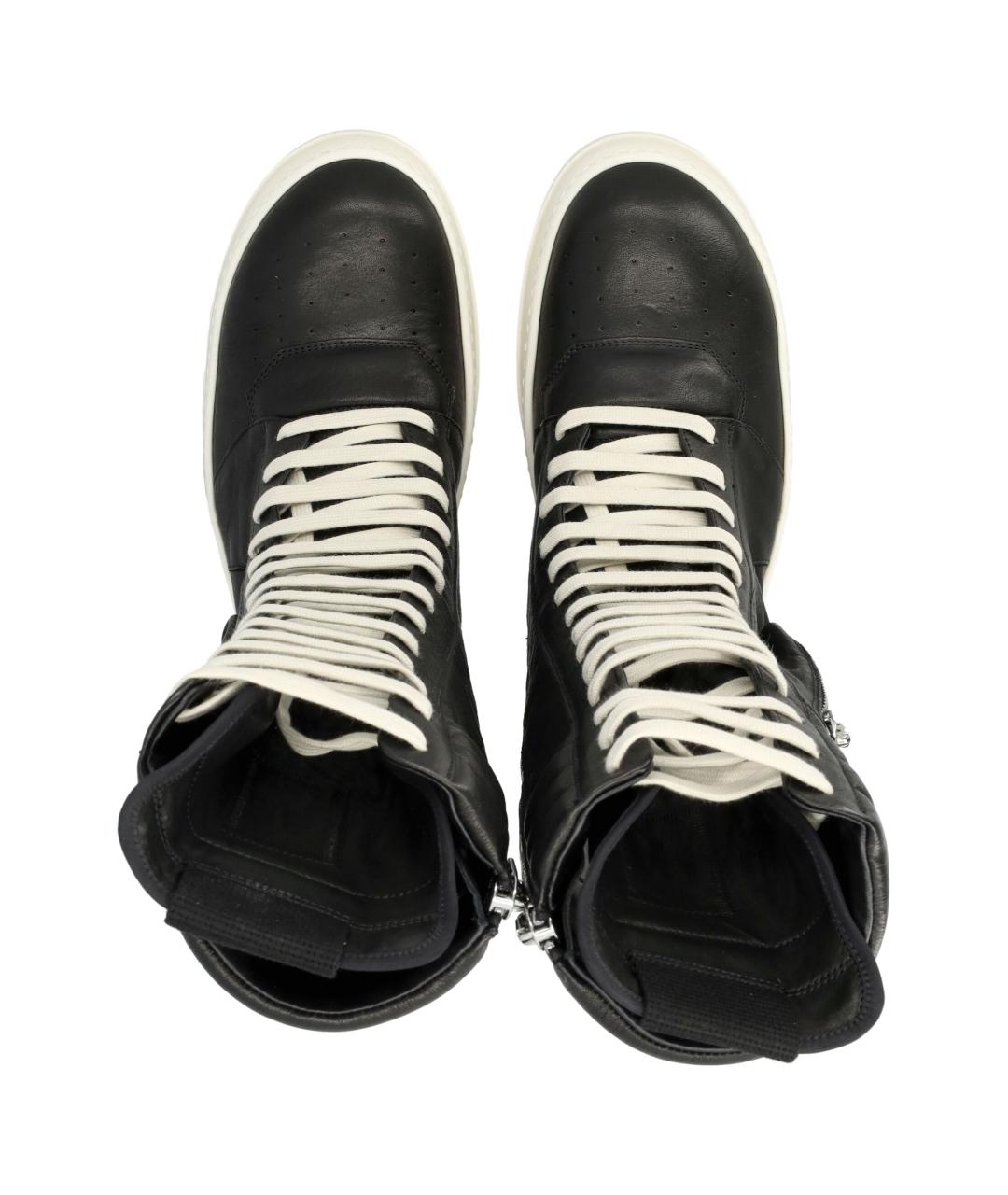 RICK OWENS Черные кожаные высокие кроссовки / кеды, фото 2