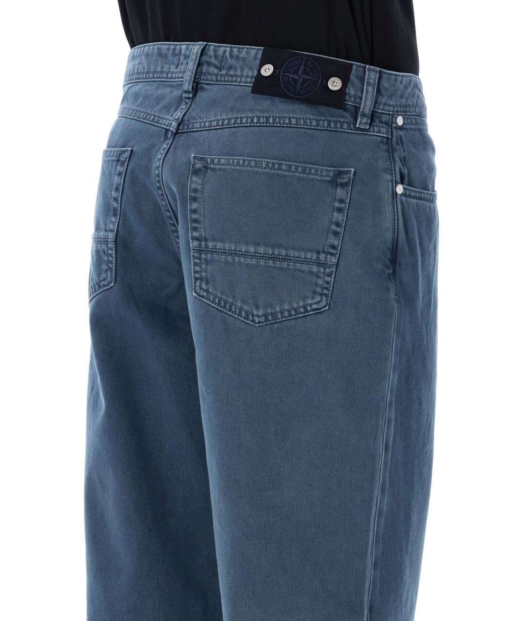 STONE ISLAND Синие хлопковые прямые джинсы, фото 3
