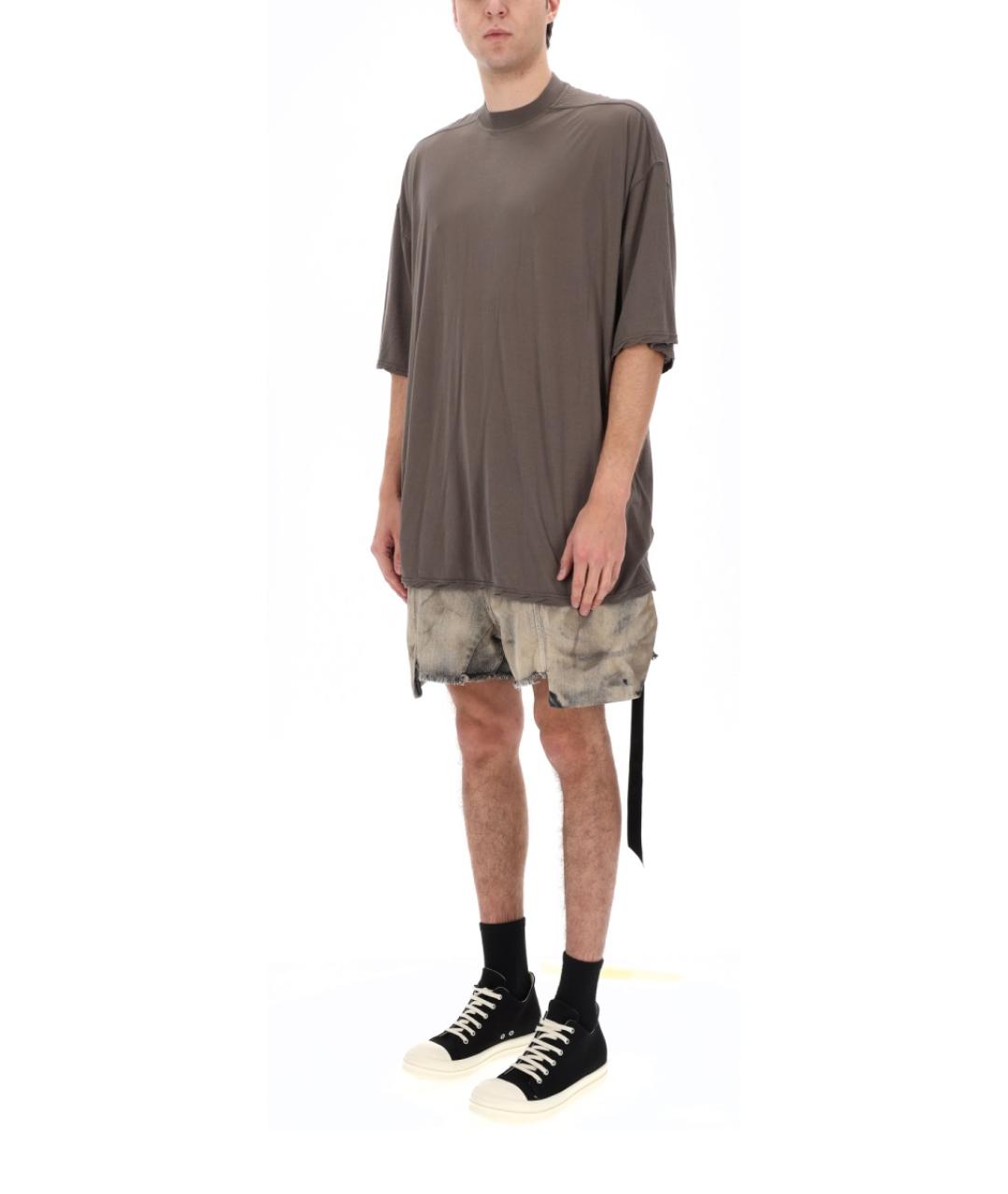 RICK OWENS DRKSHDW Коричневая хлопковая футболка, фото 2