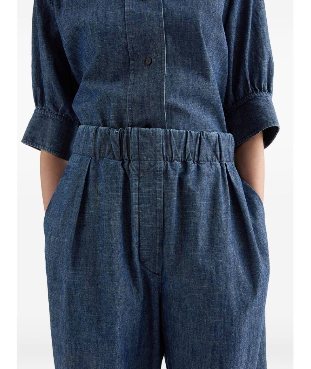 JIL SANDER Синие хлопковые прямые брюки, фото 3