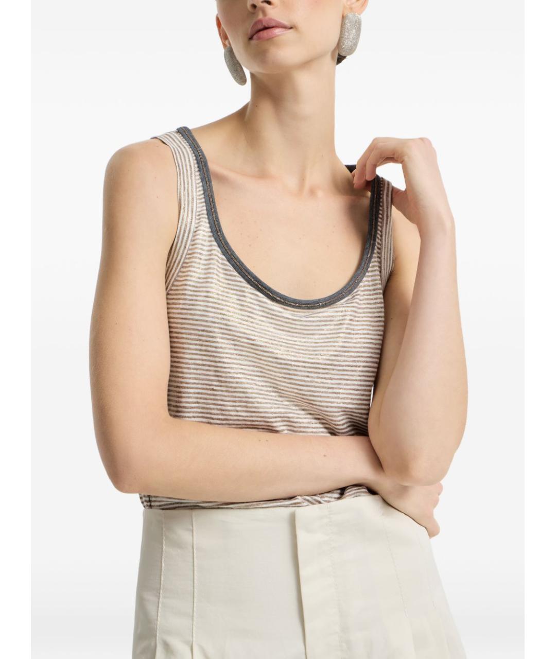 BRUNELLO CUCINELLI Бежевая льняная майка, фото 5