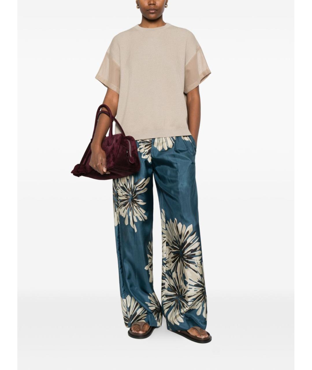 BRUNELLO CUCINELLI Синие шелковые брюки широкие, фото 4