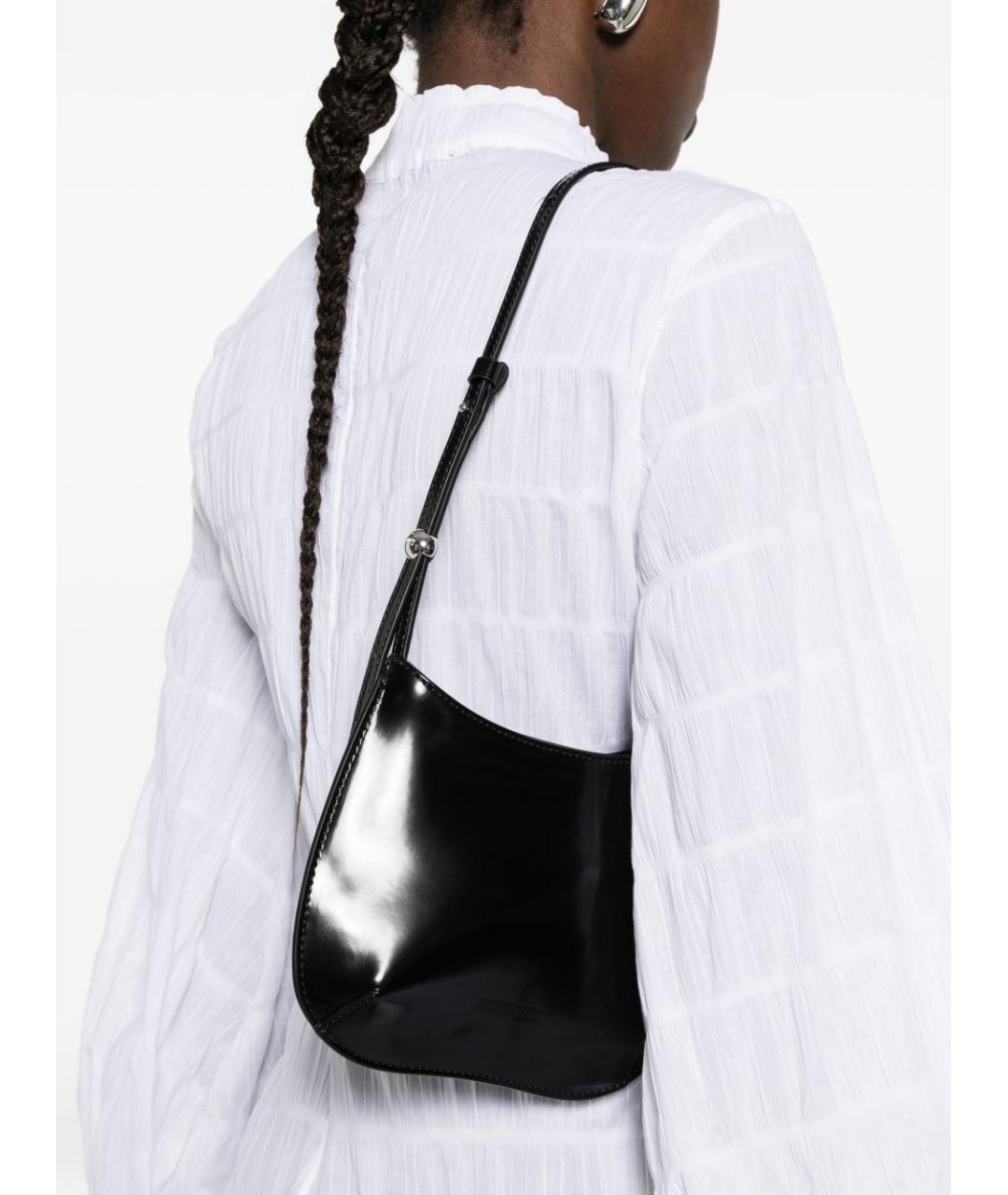 JACQUEMUS Черная кожаная сумка через плечо, фото 2