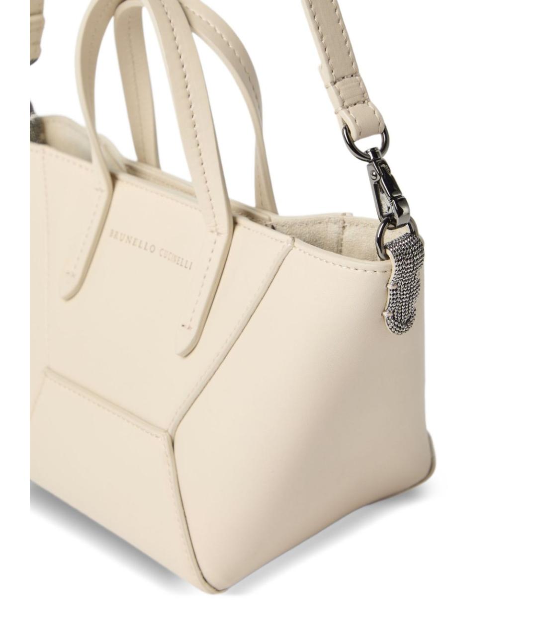 BRUNELLO CUCINELLI Белая кожаная сумка тоут, фото 2