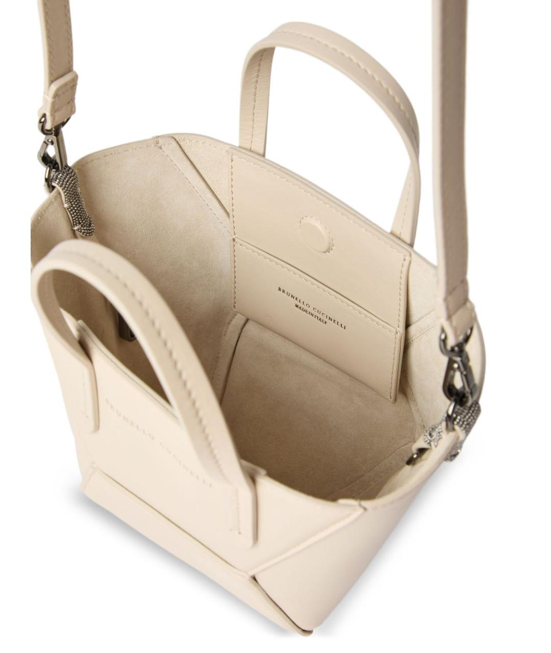BRUNELLO CUCINELLI Белая кожаная сумка тоут, фото 4