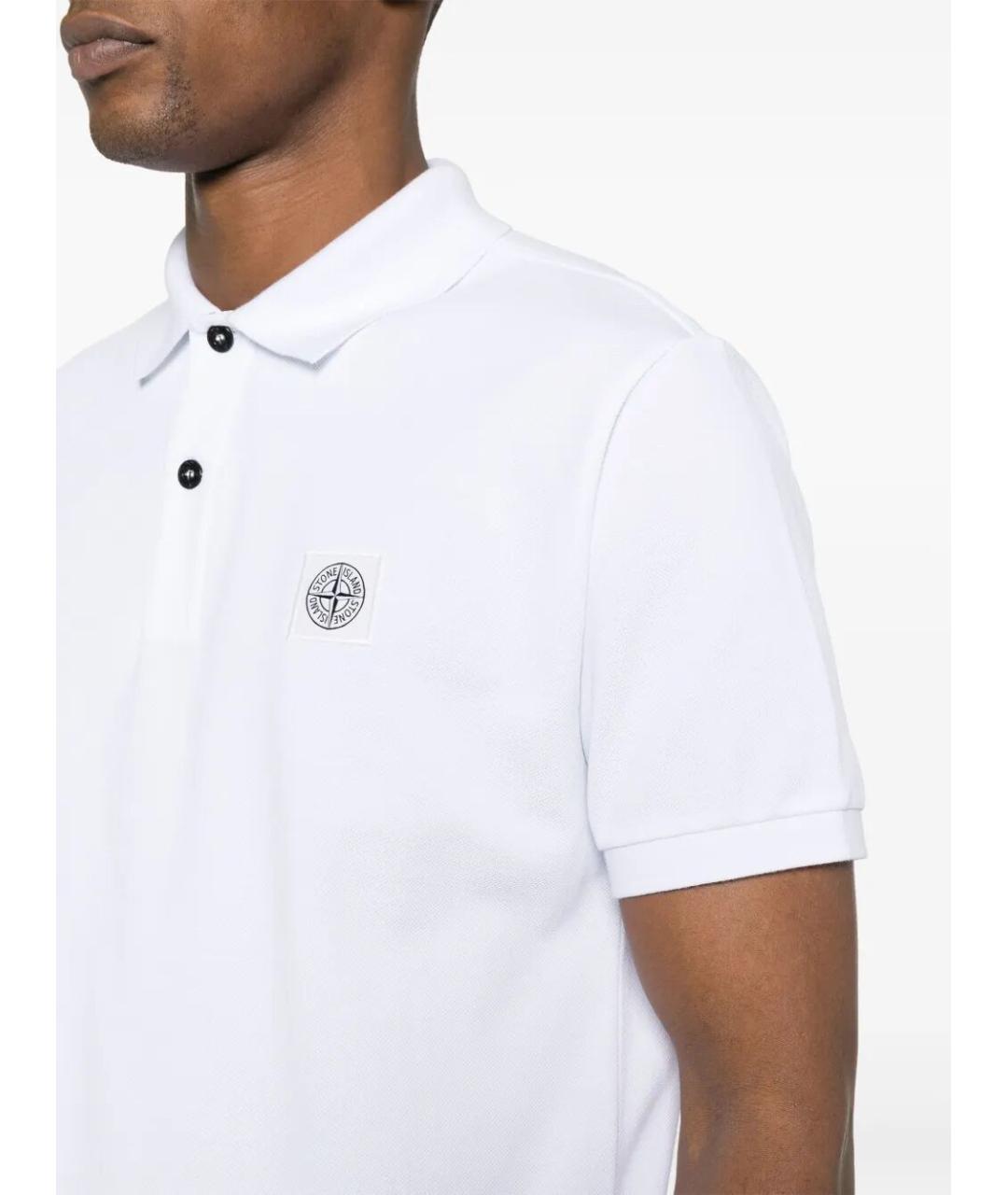 STONE ISLAND Белое хлопковое поло с коротким рукавом, фото 4