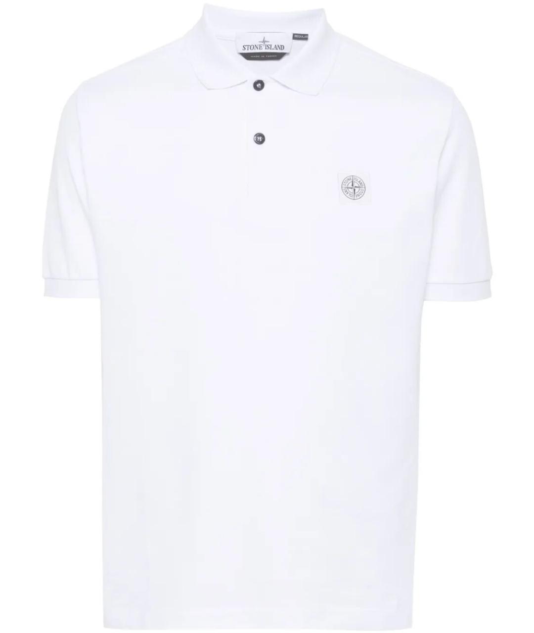 STONE ISLAND Белое хлопковое поло с коротким рукавом, фото 1