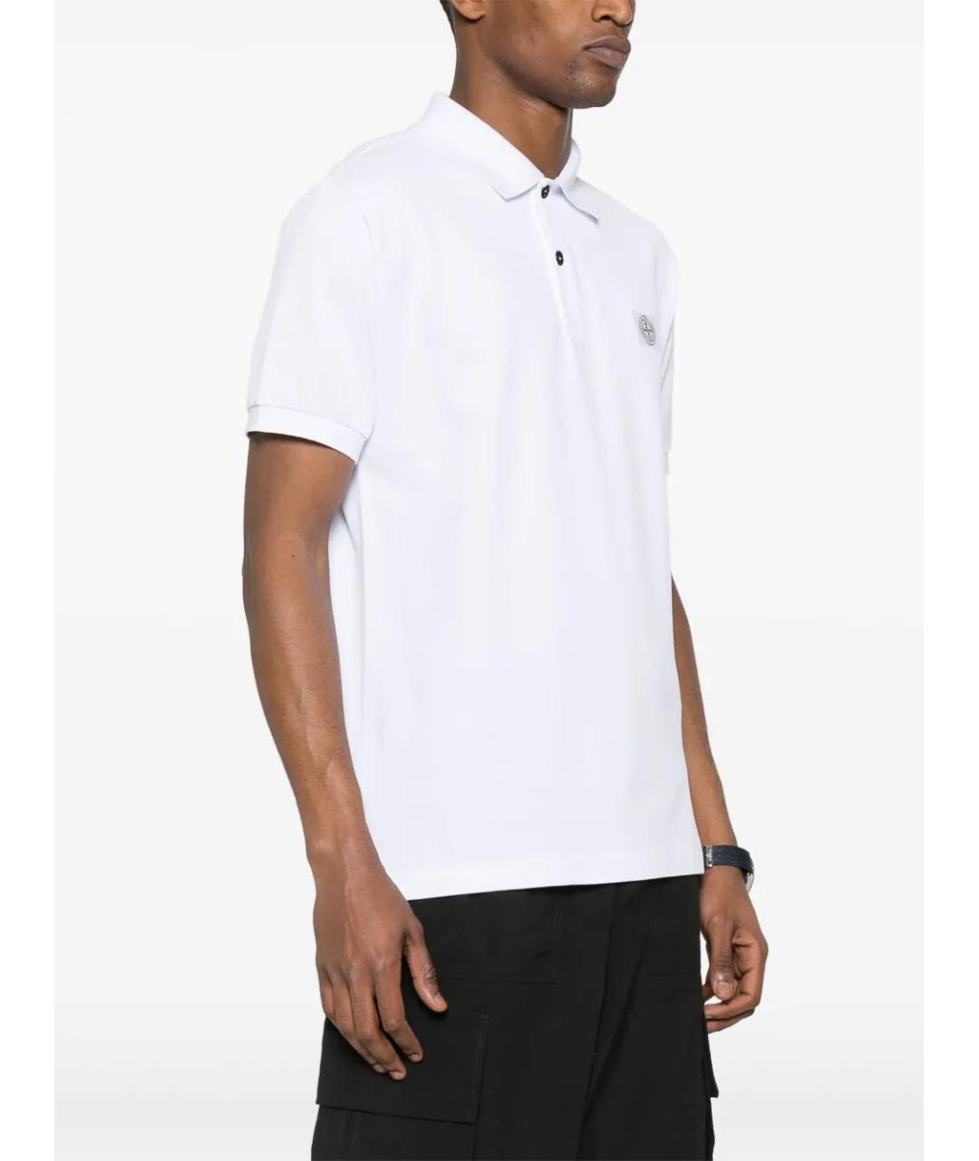 STONE ISLAND Белое хлопковое поло с коротким рукавом, фото 3