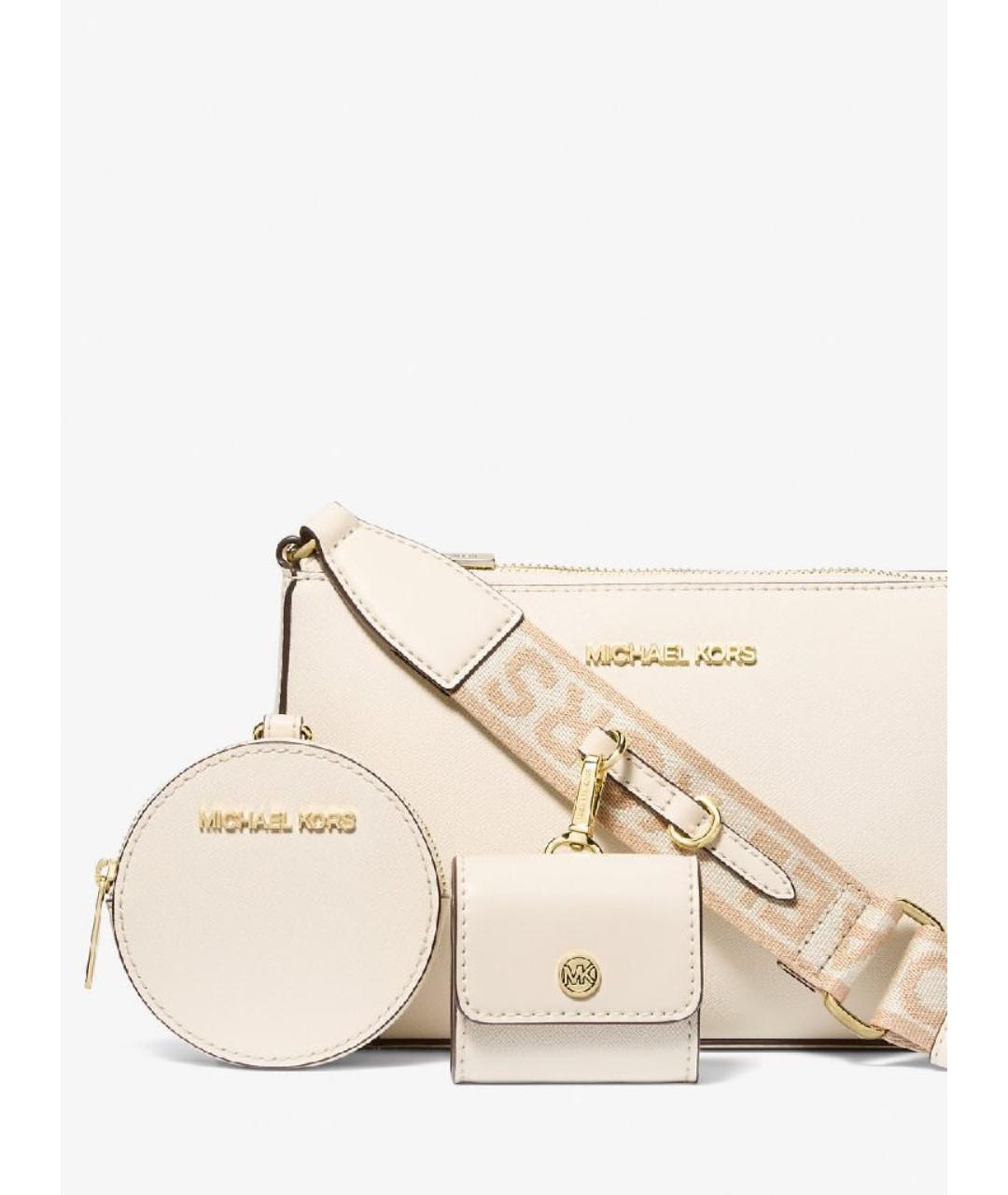 MICHAEL KORS Бежевая кожаная сумка через плечо, фото 3