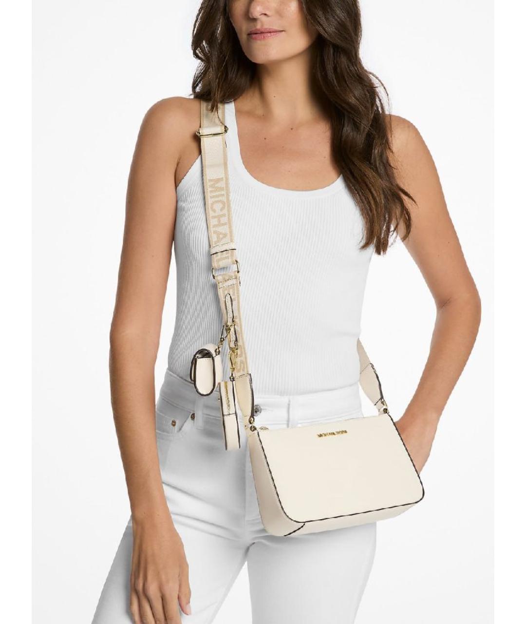 MICHAEL KORS Бежевая кожаная сумка через плечо, фото 4