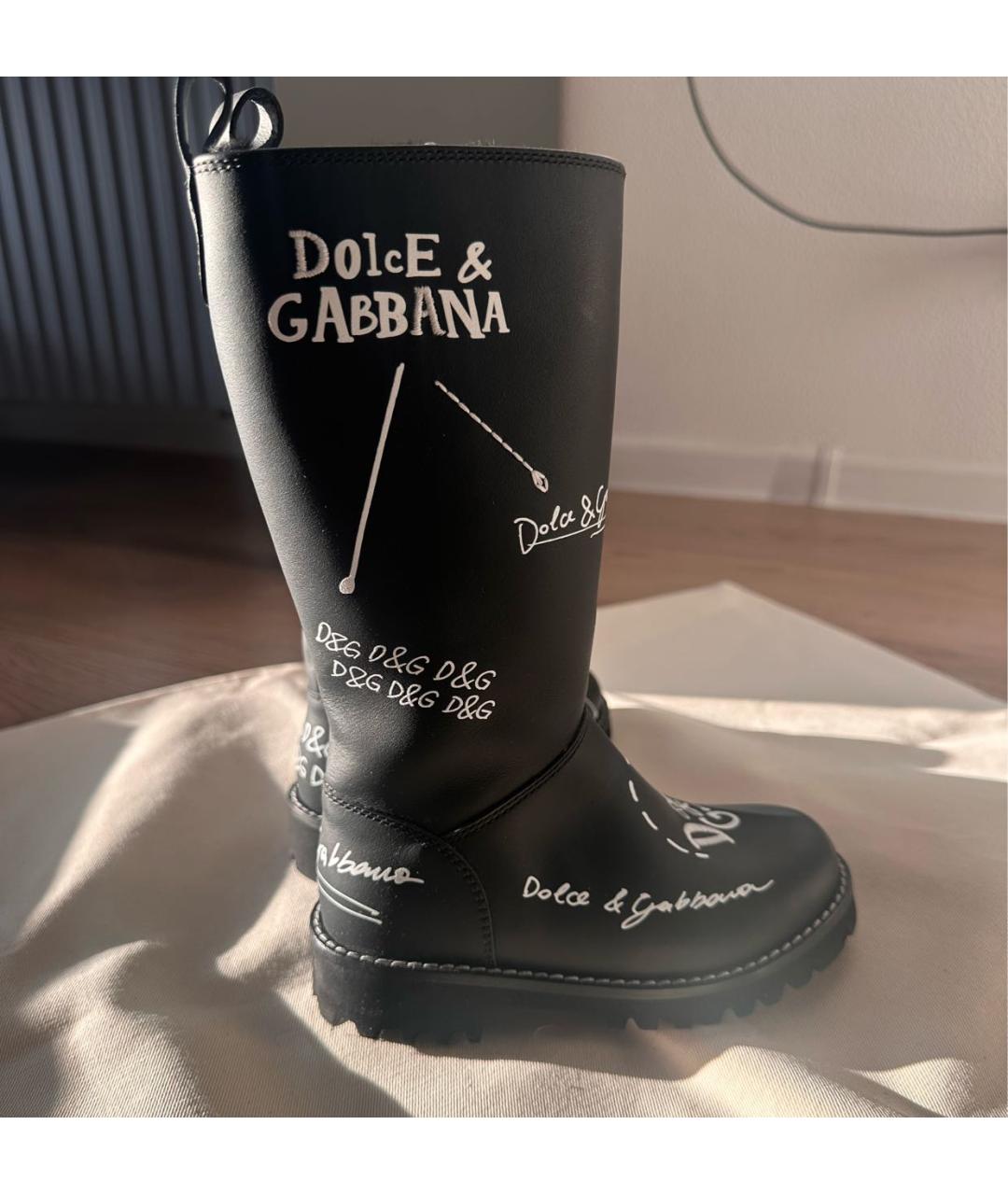 DOLCE & GABBANA KIDS Черные кожаные сапоги, фото 7