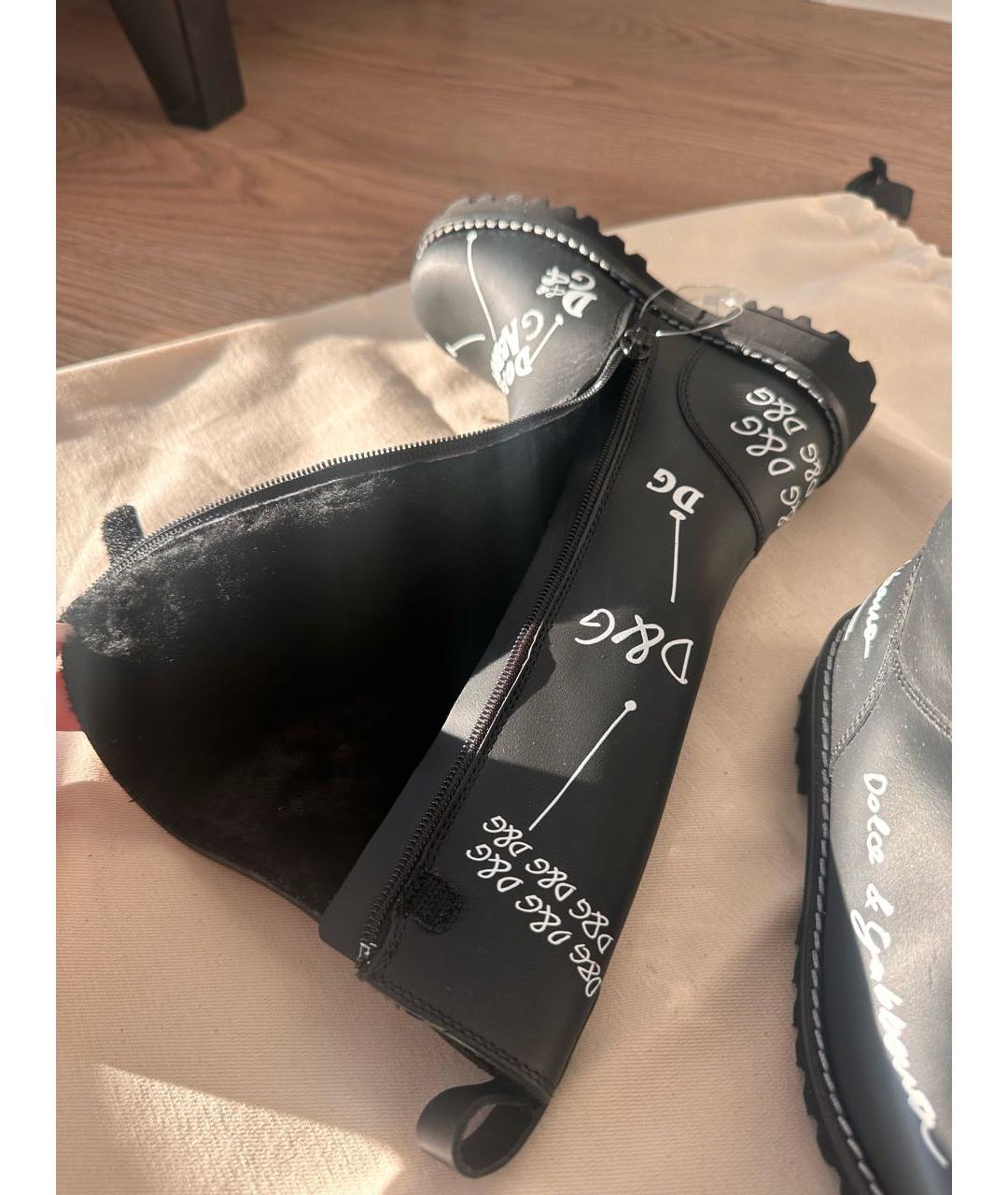 DOLCE & GABBANA KIDS Черные кожаные сапоги, фото 5