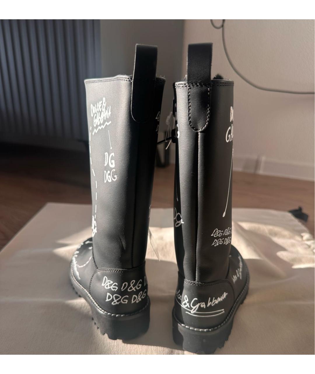 DOLCE & GABBANA KIDS Черные кожаные сапоги, фото 4