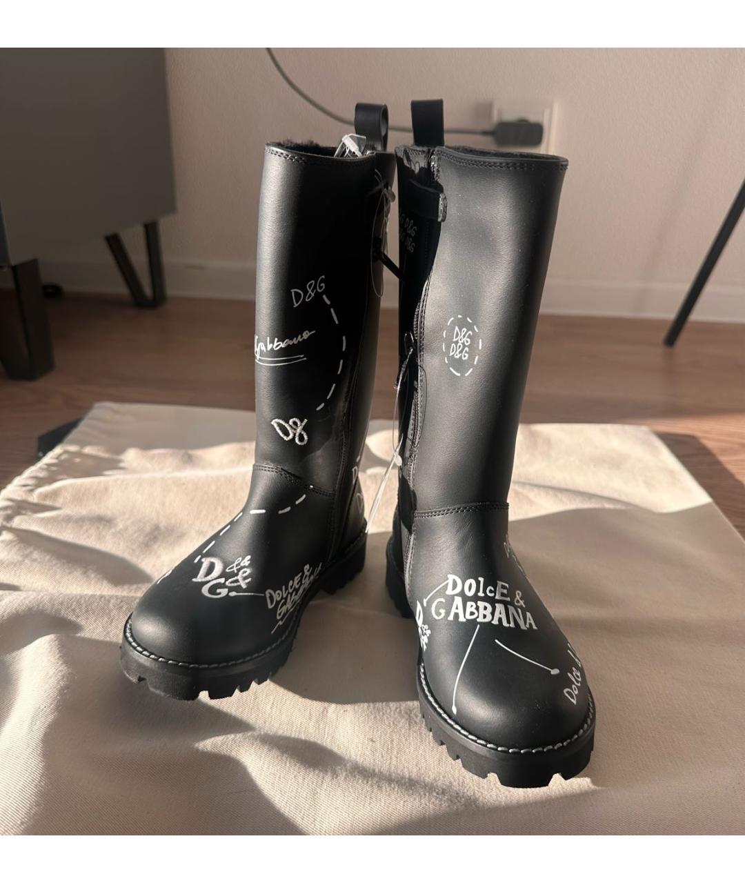 DOLCE & GABBANA KIDS Черные кожаные сапоги, фото 2