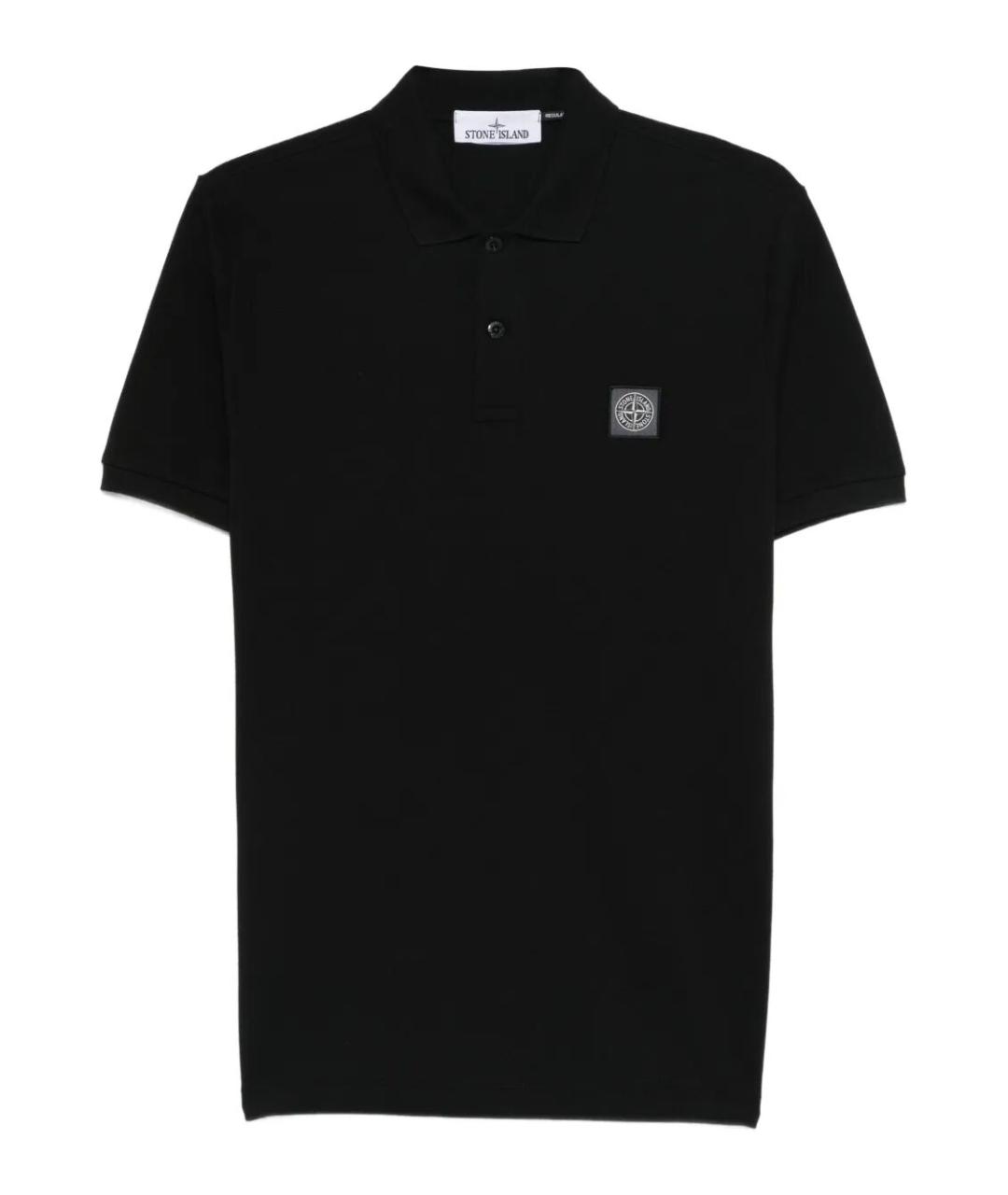 STONE ISLAND Черное хлопковое поло с коротким рукавом, фото 1