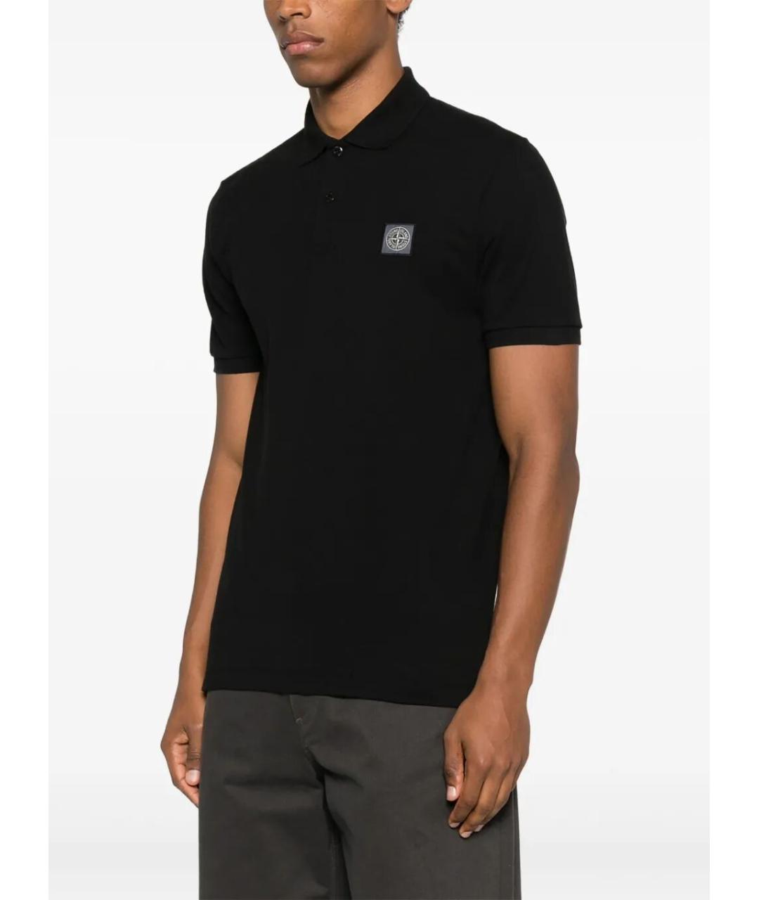 STONE ISLAND Черное хлопковое поло с коротким рукавом, фото 5