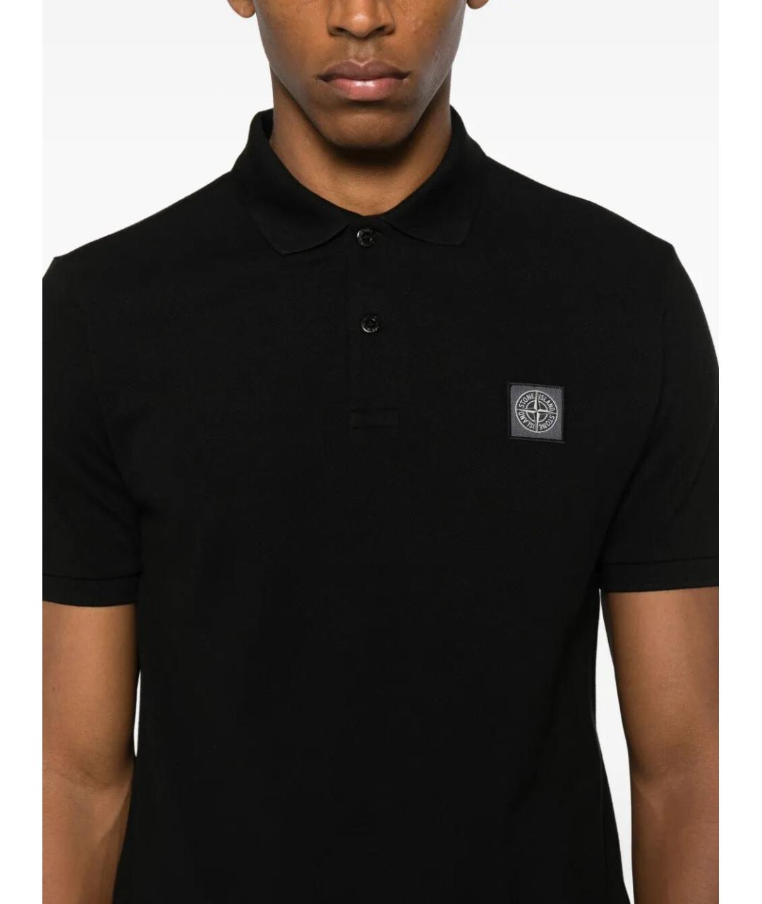 STONE ISLAND Черное хлопковое поло с коротким рукавом, фото 4