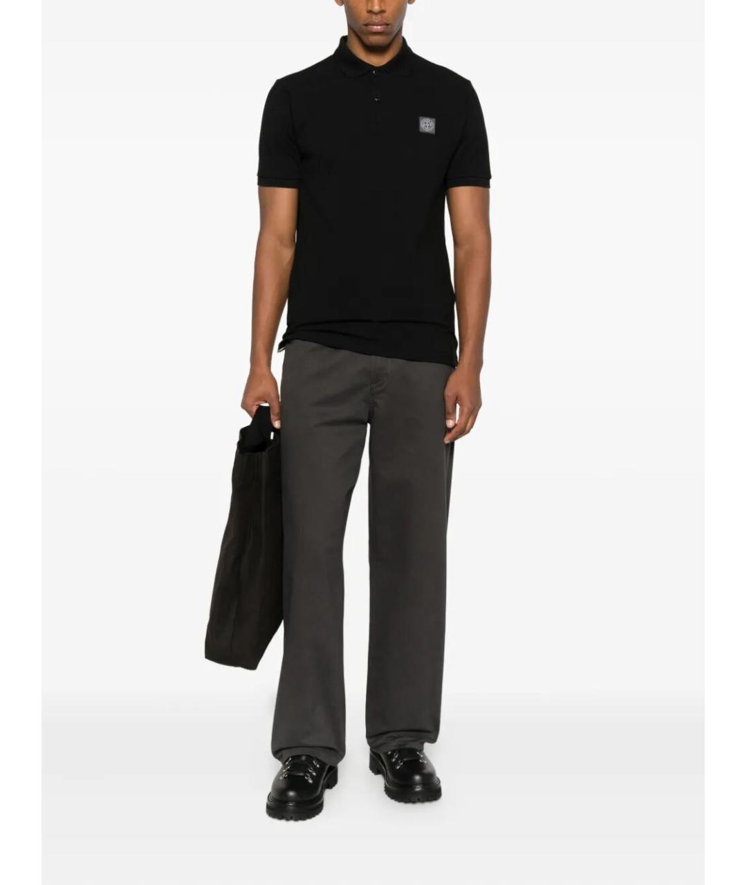 STONE ISLAND Черное хлопковое поло с коротким рукавом, фото 3