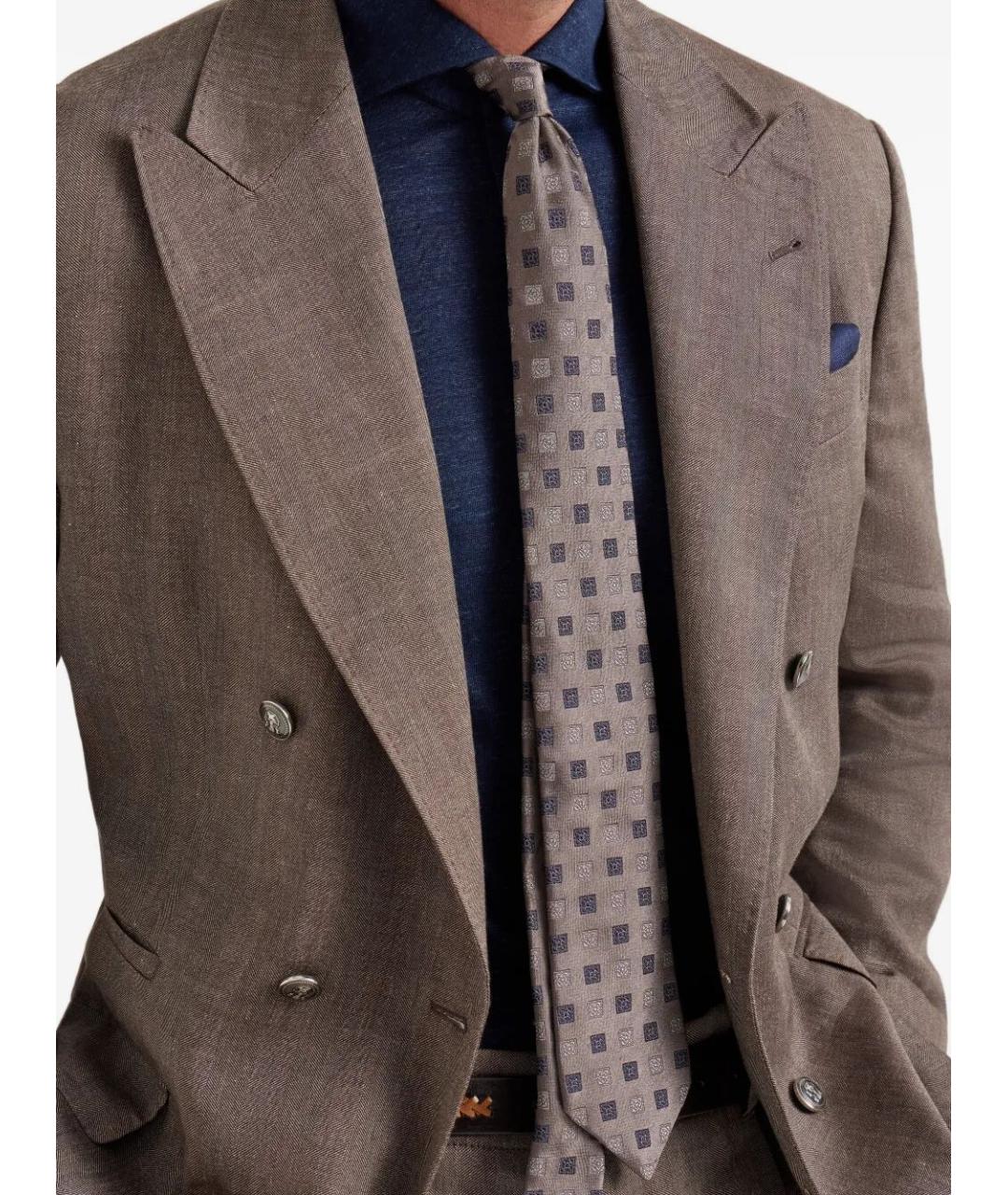 BRUNELLO CUCINELLI Коричневый шелковый галстук, фото 2