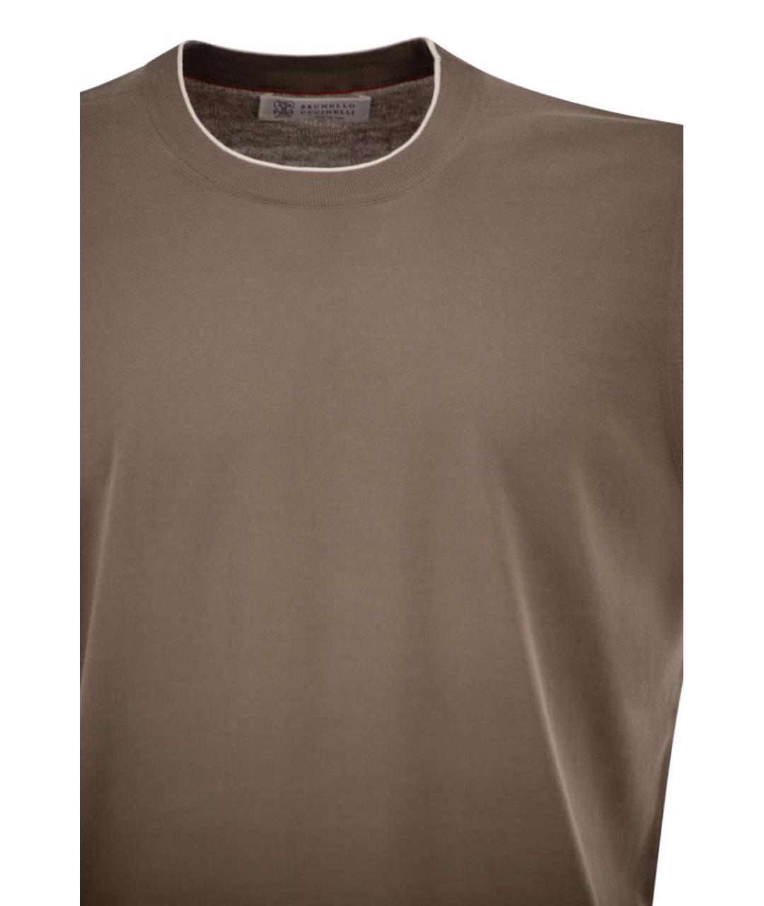BRUNELLO CUCINELLI Коричневая хлопковая футболка, фото 4