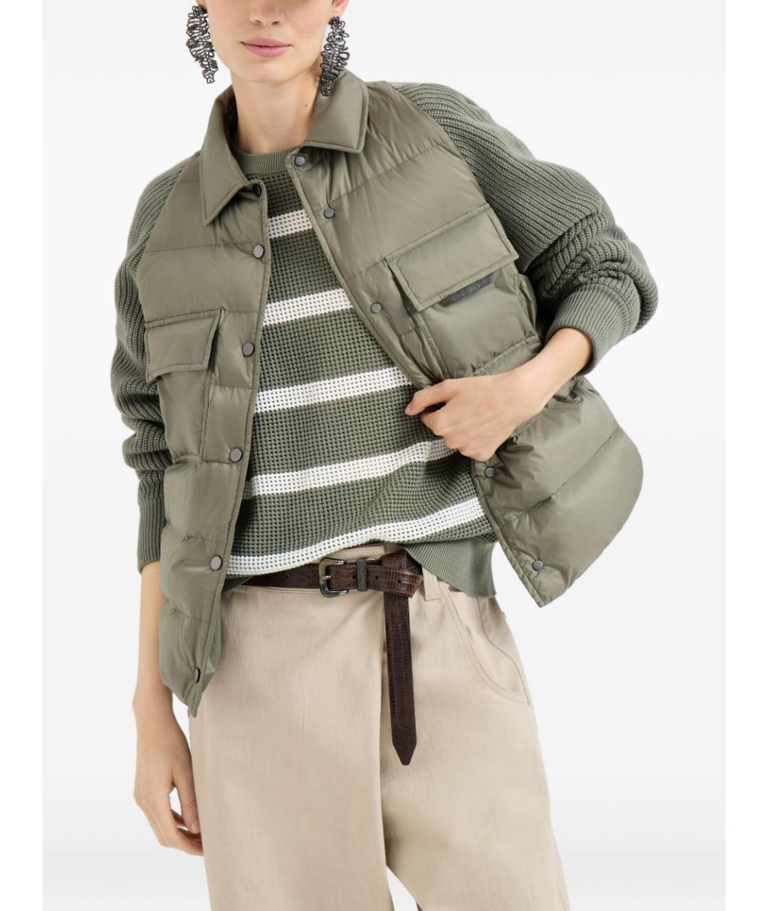 BRUNELLO CUCINELLI Зеленый полиэстеровый пуховик, фото 2