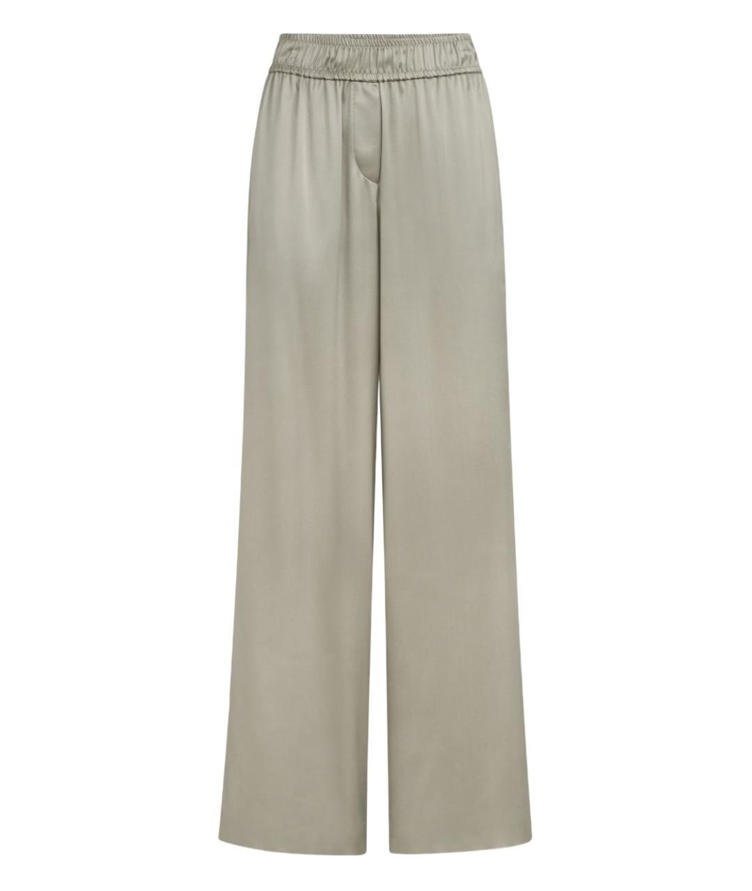 BRUNELLO CUCINELLI Зеленые шелковые прямые брюки, фото 1