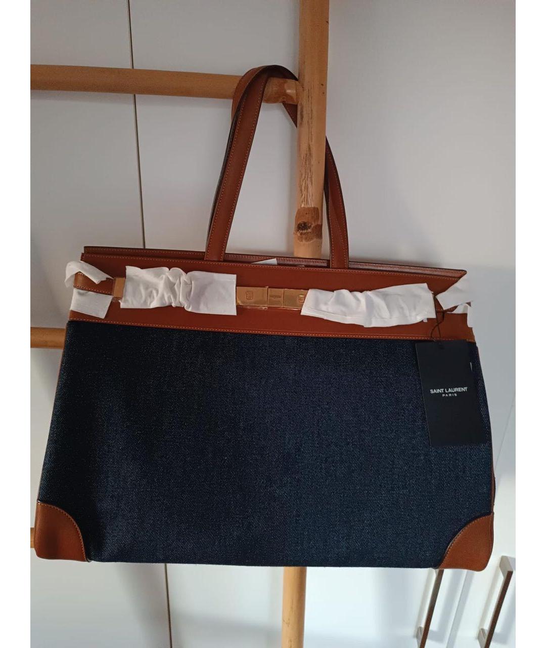 SAINT LAURENT Темно-синяя деним сумка тоут, фото 3