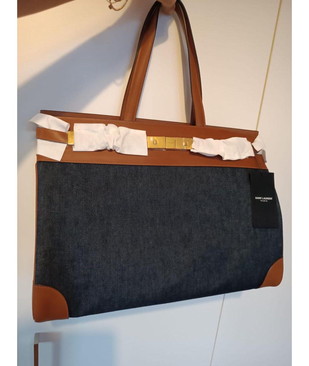 SAINT LAURENT Темно-синяя деним сумка тоут, фото 2